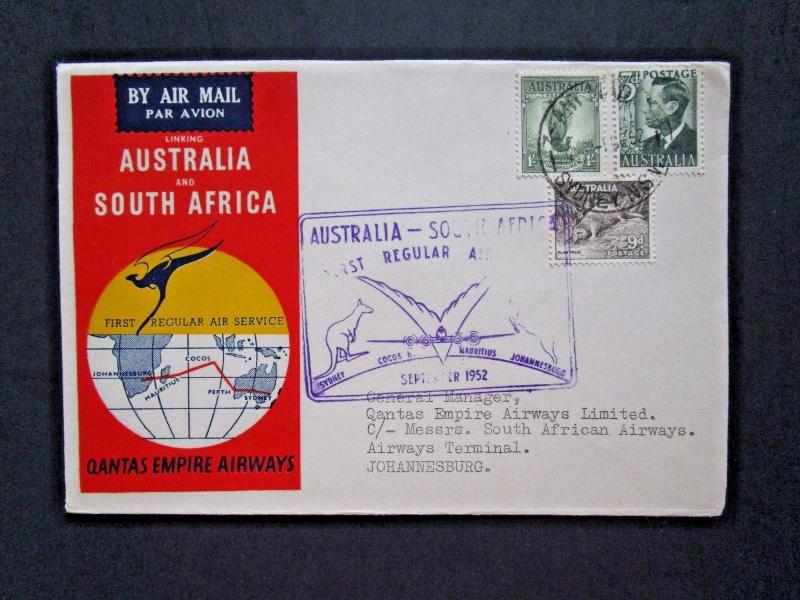 Australia 1952 Australia / S. Africa Flight Cover Johannesburg Backstamp - Z4115