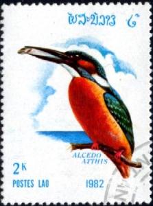 Common Kingfisher (Alcedo atthis), Laos stamp SC#375 used