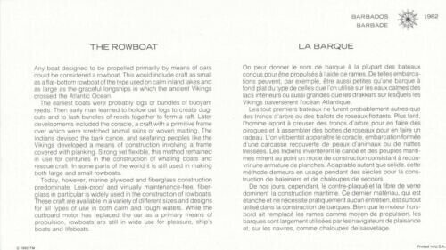 History of Transport Barbados The Rowboat Presentation Card VGC