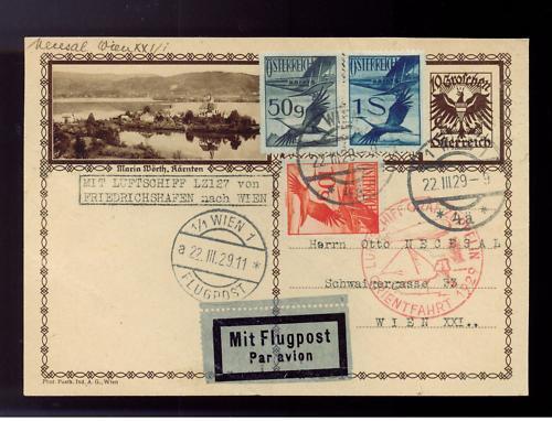 1929 Vienna Austria Graf Zeppelin postcard cover 