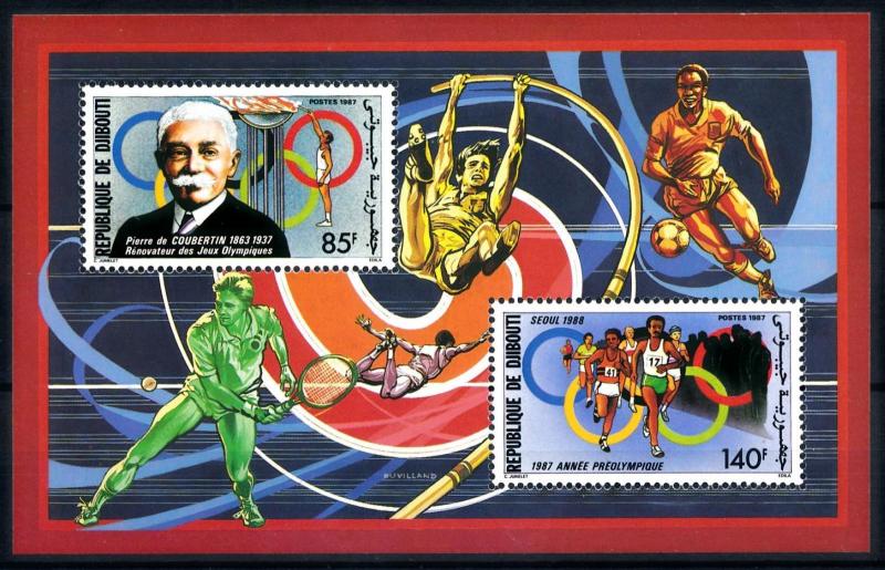 [92153] Djibouti 1987 Olympic Games Seoul Football Tennis Sheet MNH