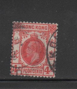 HONG KONG #133  1921  4c  KING GEORGE V    USED F-VF  c