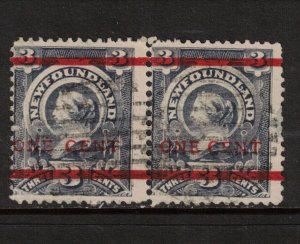 Newfoundland #76i Essay Used Extraordinary Pair The Rare Trial Color Surcharge