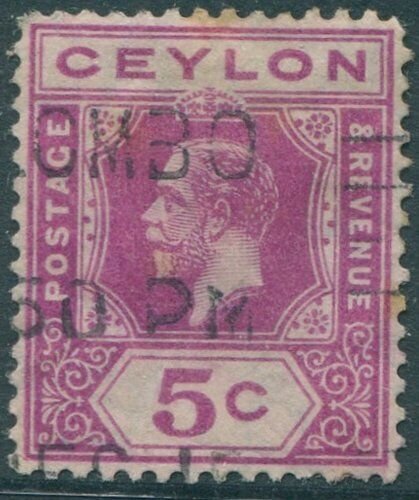 Ceylon 1921 SG341 5c purple KGV tablet A shade #2 FU (amd)