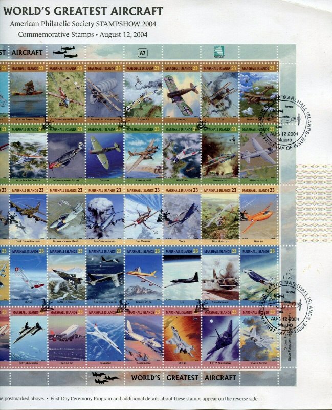 MARSHALL ISLANDS 2004 WORLD'S GREATEST AIRCRAFT  FIRST DAY CANCEL ON SHOW CARD 