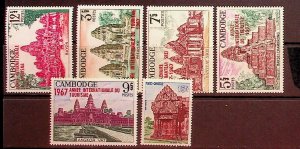 CAMBODIA Sc 172-77 NH ISSUE OF 1967 - OVERPRINTS - TEMPLES