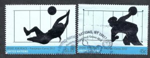 United Nations #1049-1050 45¢ & $1.05 Sport for Peace (2012). Used.