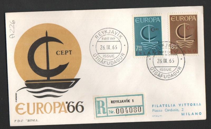 ZS-K129 ICELAND - Europa Cept, Fdc 1966, Reykjavik To Milano Italy Cover