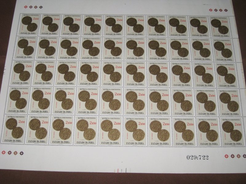 Portuguese India 1959 $2.50 Ancient Coins Sc 609 1v Full Sheet of 50 Stamps MNH