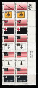 United States 1354a Plate Block Of 20 Set MNH Flags (A)