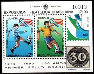 1993 Uruguay Brasiliana World cup soccer champions Brazil Uruguay #1472 ** MNH