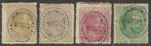 Philippines four revenue overprints, MH  consumption surcharge, 1880s. (P102)