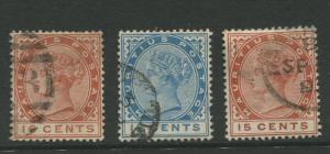 Mauritius - Scott 80-82 - QV Definitive Issue -1885- FU- Set of 3 Stamps