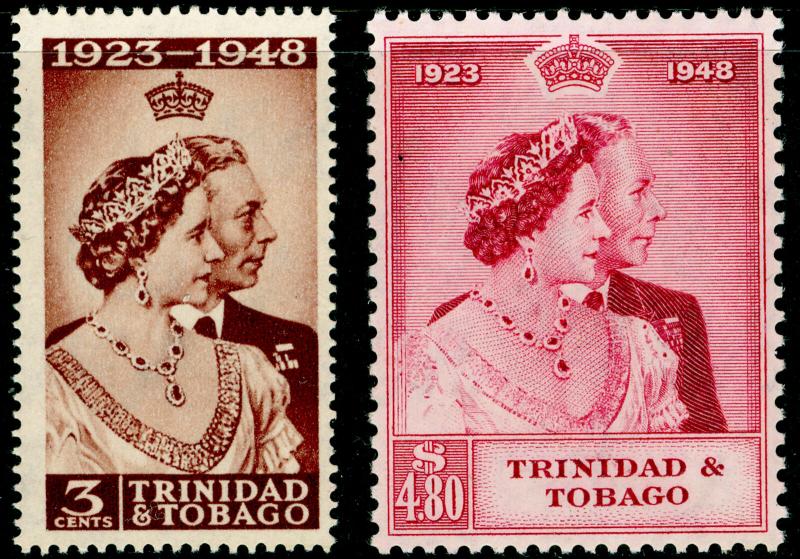 TRINIDAD & TOBAGO SG259-260, ROYAL SILVER WEDDING set, NH MINT. Cat £30.