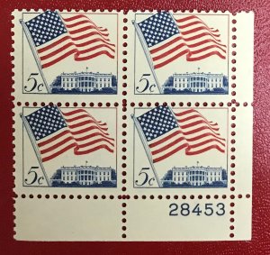 1963 US Sc 1208 MNH Plate Block 5 cent Flag and White House CV$1.20 Lot 1867