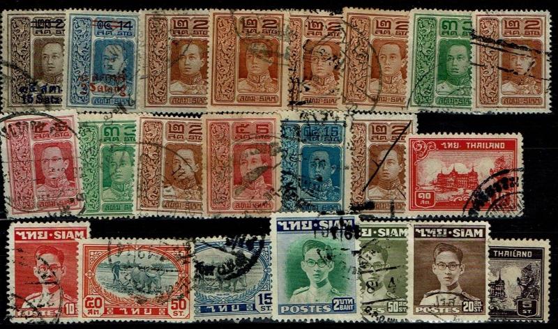 Thailand 22 Used 1910s to 1940s Stamps, few faults, few w local cancels - S2065