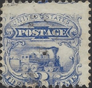 US Scott #114 Used Fine 3 Cent 1869 Ultramarine Locomotive Stamp