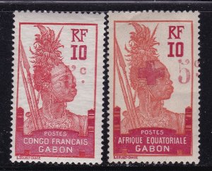 Gabon Scott B1-B2, 1916  Red Cross Semi-Postals VF MLH. Scott $67