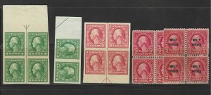 5 WASH BLOCKS/PAIR IMPERF AND PERFED MINT (383, 383PAIR, 384, 554a, 646) $58