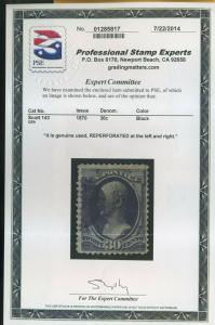  Scott #143 Hamilton Grill Used Grill Stamp with PSE Cert (Stock #143-c5)