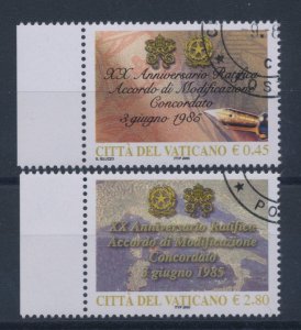 2005 Vatican, Concordat of the Holy See and Italy, 2 values n . 1393/94, Used 9