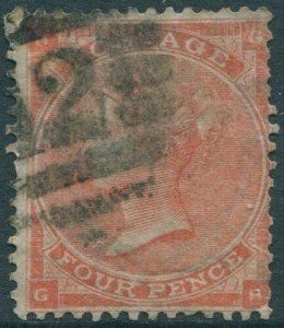 Great Britain 1862 SG80 4d pale red QV HGGH FU (amd)