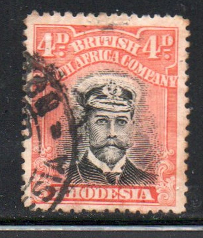 Rhodesia Sc 125 1913 4d orange red & black George V  stamp used