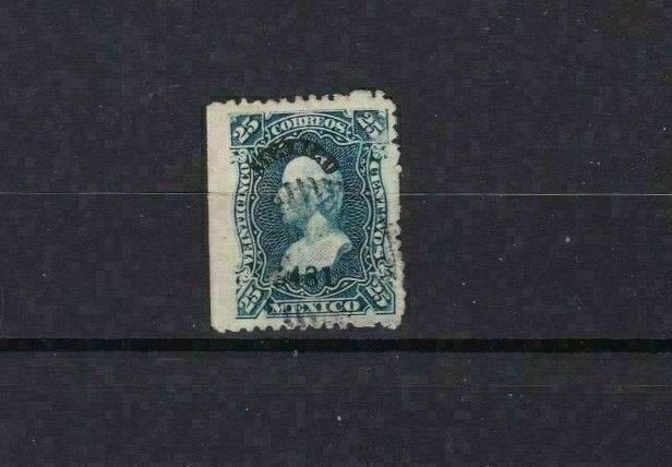 MEXICO 1874  STAMP 25 CENTAVOS BLUE WITH DISTRICT NUMBER  USED     REF 5662