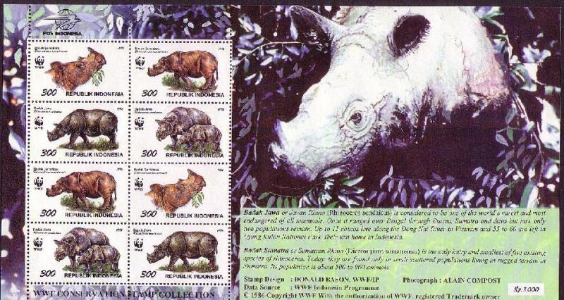 Indonesia WWF Javan and Sumatran Rhinoceros Sheetlet of 2 sets SG#2267-2270