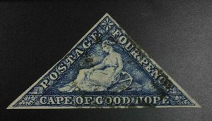 MOMEN: CAPE OF GOOD HOPE SG #19c STEEL BLUE 1863-64 USED £275 LOT #64559