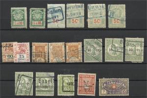 SWITZERLAND, GROUP 18 REVENUE STAMPS MOSTLY F/VF	