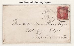 GB 1854 1d red star on neat 1864 cover to Manchester, crisp rare Leeds double