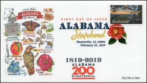 19-035, 2019, Alabama Statehood, Digital Color  Postmark, FDC, Huntsville