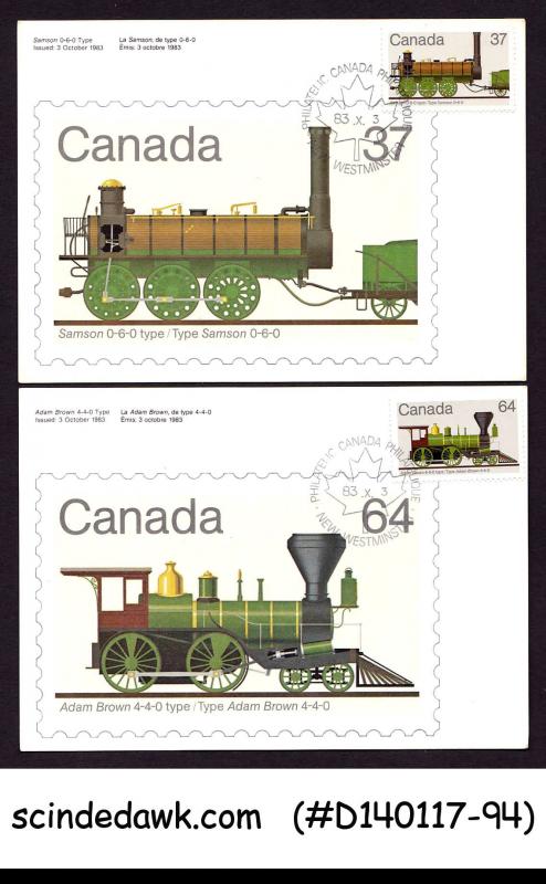 CANADA - 1983 CANADIAN RAILWAY LOCOMOTIVES / TRAINS - MAXI CARDS FDI - 4nos