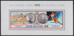 COOK ISLANDS Sc# 1047 SOUVENIR SHEET for  BARCELONA and ALBERTVILLE 1992 GAMES