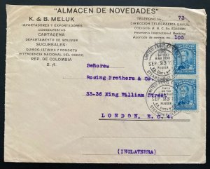 1924 Colombia SS Santa Maria Paqueboat United Fruit UFC Cover To London England