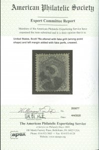 U.S. #78a USED WITH APS CERT