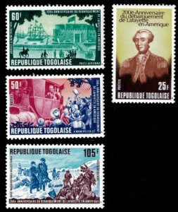 Togo 1977 - Lafayette's Arrival in America - Set of 4 Stamps 968-9 C329-30 - MNH