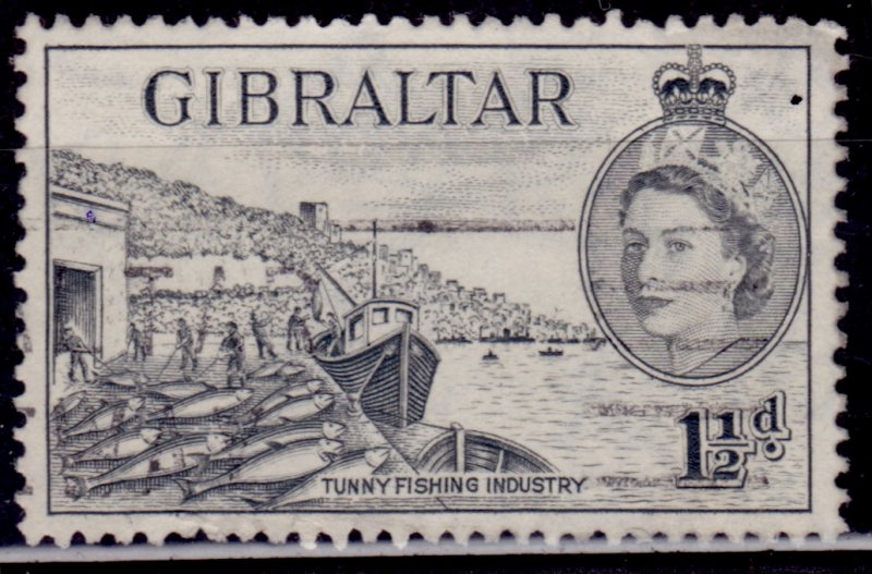 Gibraltar 1953, QEII, Tunny Fishing Industry, 1 1/2p, sc#134, used