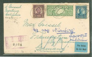 US 600/602/C9 1930 a registered cover sent airmail within the United States and in Europe on this cover mailed in California and
