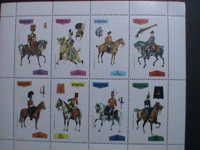 STAFFA-SCOTLAND-UNIFORMS ON HORSES SOLDERS MNH  S/S VF EST.VALUE $12