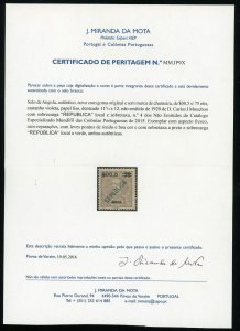 Angola Republic 1921 Overprint Postage Certificate King Carlos 0.05c on 75c MNH