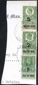 Isle of Man KGVI 5/- + 2/- + 1/- Key Plate Type Revenues CDS on Piece