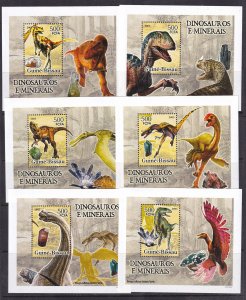 Guinea-Bissau 2005 Dinosaurs Prehistorics Minerals 6 S/Sheets Deluxe Edition MNH