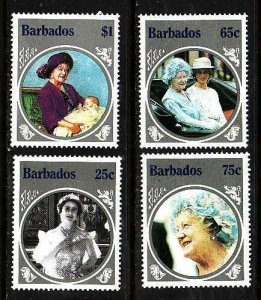 Barbados-Sc#660-3- id9- unused NH set-Queen Mother-Birthday-1985-