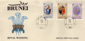 Brunei 1981 Sc#268/270 Diana Wedding - Flowers Set (3) Official FDC Unaddressed