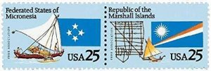 1990 Micronesia and Marshall Islands Pair of 2 25c Postage Stamps, Sc#2506-2507