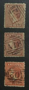 MOMEN: ANTIGUA SG #13,13w,14w CROWN CC 1872 P12.5 USED £165 LOT #61638