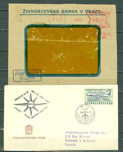 CZECHOSLOVAKIA 1928 STATIONERY AIRMAIL COVER TO PARIS + 1970 FIRSTLIGHT COVER