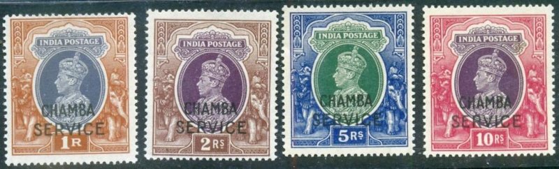 CHAMBA SERVICE 1940-43 KGVI, 4 VALUES : 1r,2r,5r & 10r (SGO83/O86). MNH